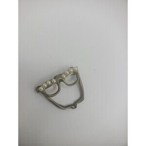 Vintage Gold Tone Brooch Pin Womens Beaded Glasses Jewelry Costume